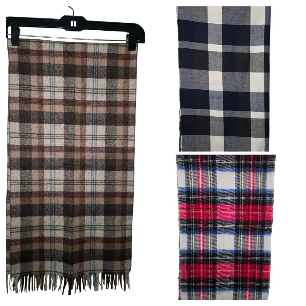 Lot of 3 Plaid Scarves Pendleton Wool + Plush Apparel Oversized Wrap